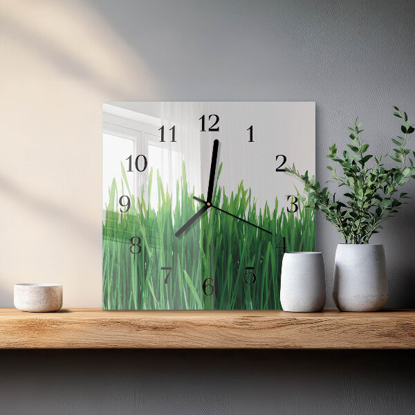 Vierkante glazen wandklok Gras
