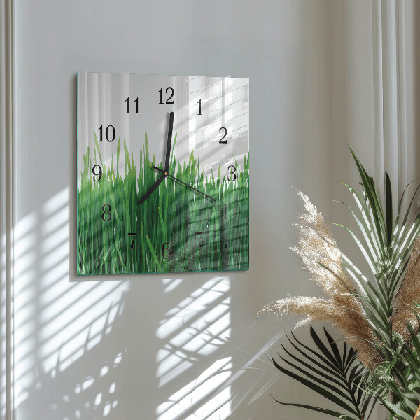 Vierkante glazen wandklok Gras