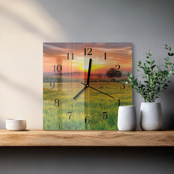 Vierkante glazen wandklok Landschapsweide