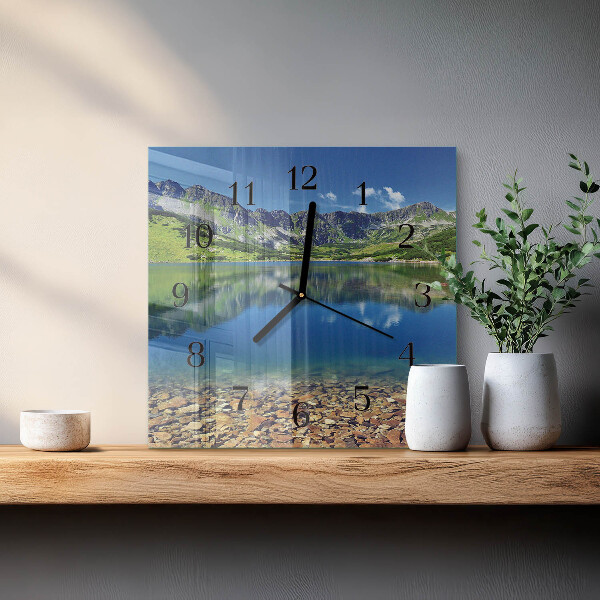 Vierkante glazen wandklok Bergmeer