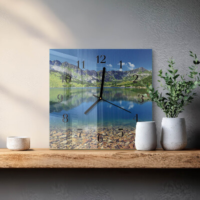 Vierkante glazen wandklok Bergmeer