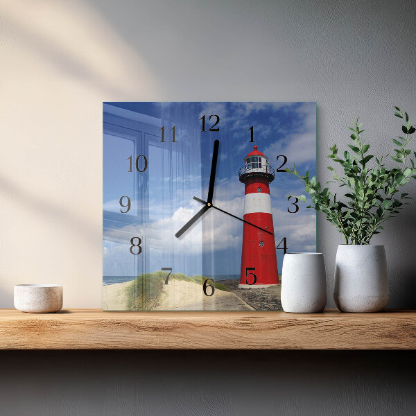 Vierkante glazen wandklok Vuurtoren