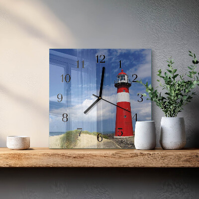 Vierkante glazen wandklok Vuurtoren
