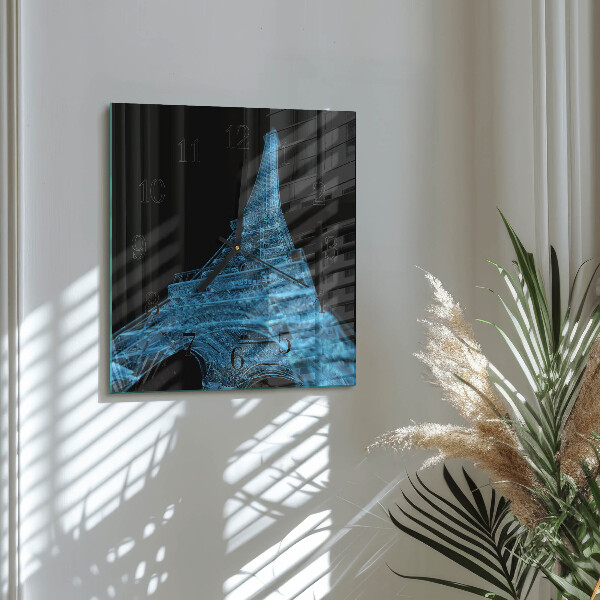 Vierkante glazen wandklok Eiffeltoren Parijs