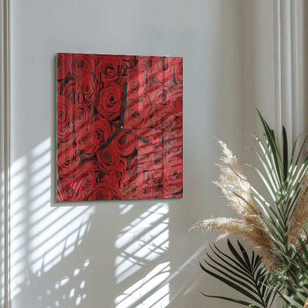 Vierkante glazen wandklok Rozen