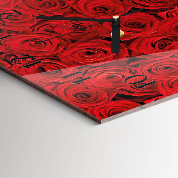 Vierkante glazen wandklok Rozen