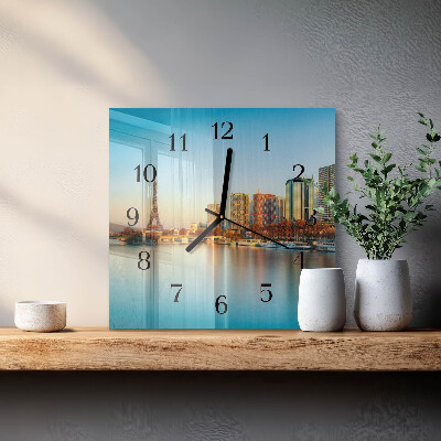 Vierkante glazen wandklok Eiffeltoren Parijs