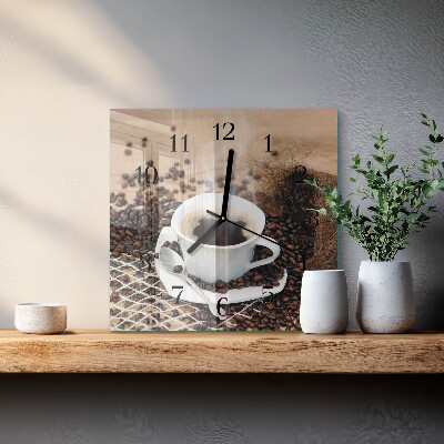 Vierkante glazen wandklok Kopje koffie