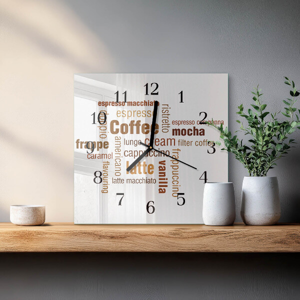 Vierkante glazen wandklok Koffie