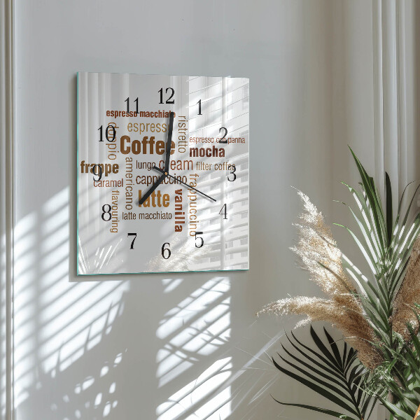 Vierkante glazen wandklok Koffie
