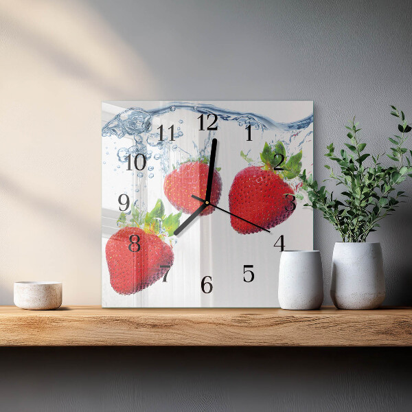 Vierkante glazen wandklok Aardbeien