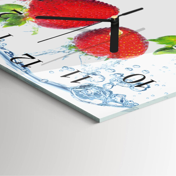 Vierkante glazen wandklok Aardbeien
