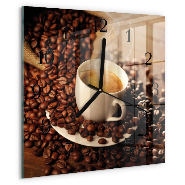 Vierkante glazen wandklok Kopje koffie