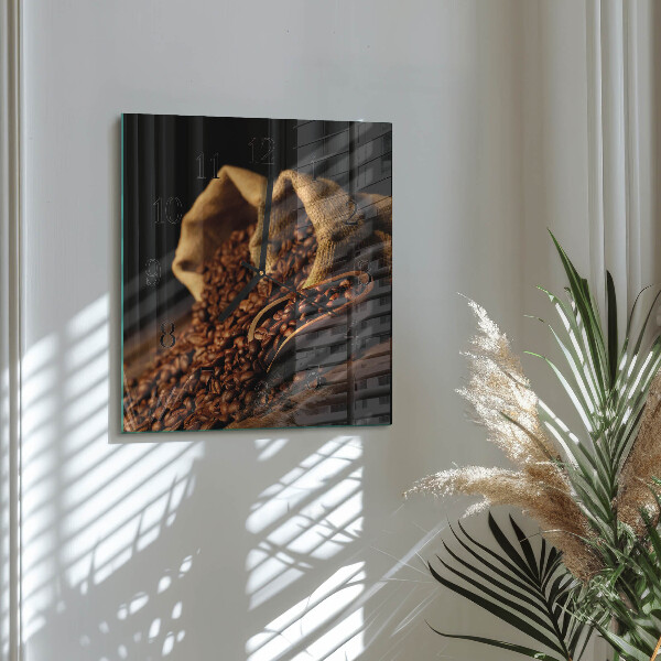 Vierkante glazen wandklok Koffiebonen