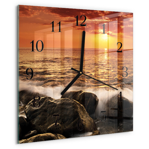 Vierkante glazen wandklok Zonsondergang
