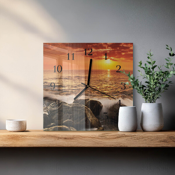 Vierkante glazen wandklok Zonsondergang
