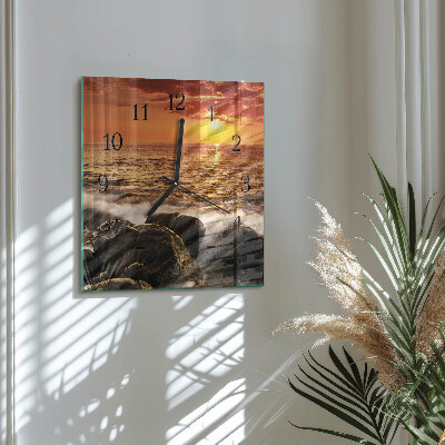 Vierkante glazen wandklok Zonsondergang