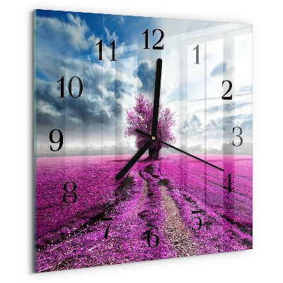 Vierkante glazen wandklok Veld