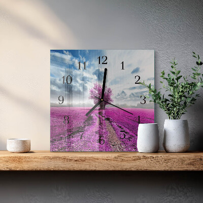 Vierkante glazen wandklok Veld