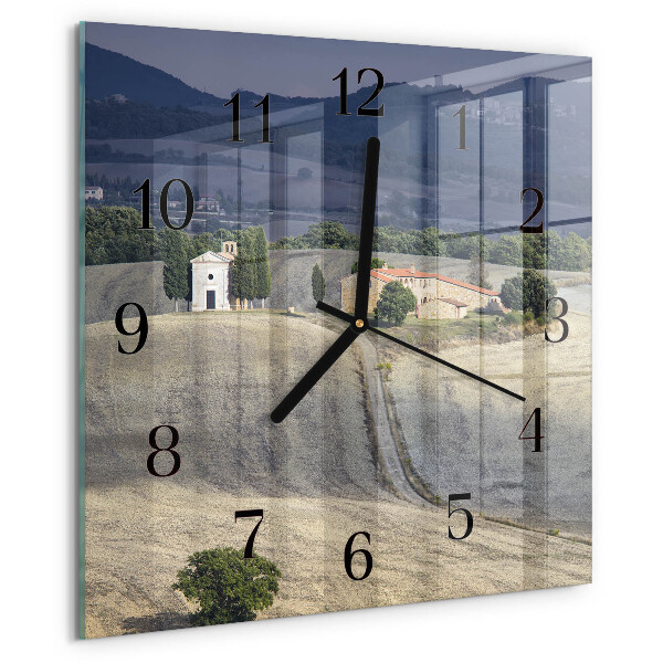 Vierkante glazen wandklok Landschap