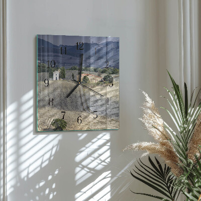Vierkante glazen wandklok Landschap