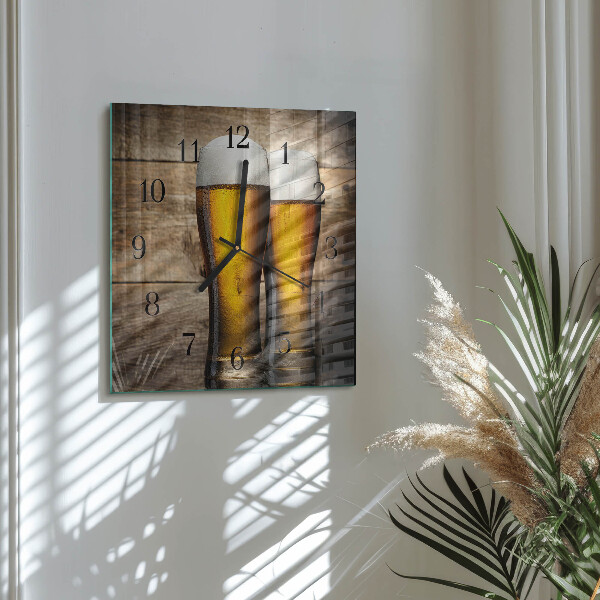 Vierkante glazen wandklok Bier