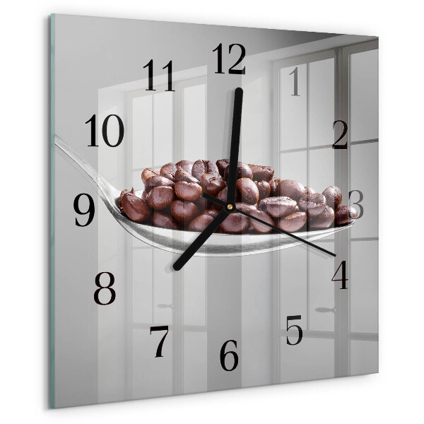 Vierkante glazen wandklok Een lepel koffie