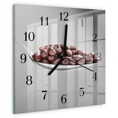 Vierkante glazen wandklok Een lepel koffie