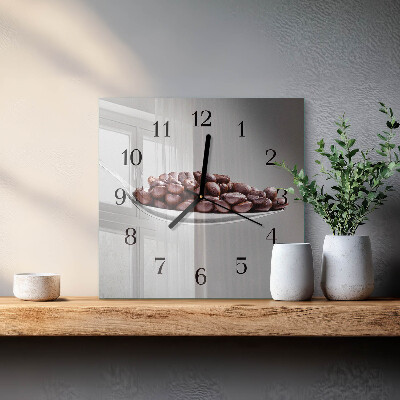 Vierkante glazen wandklok Een lepel koffie