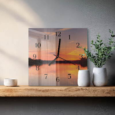 Vierkante glazen wandklok Zonsondergang