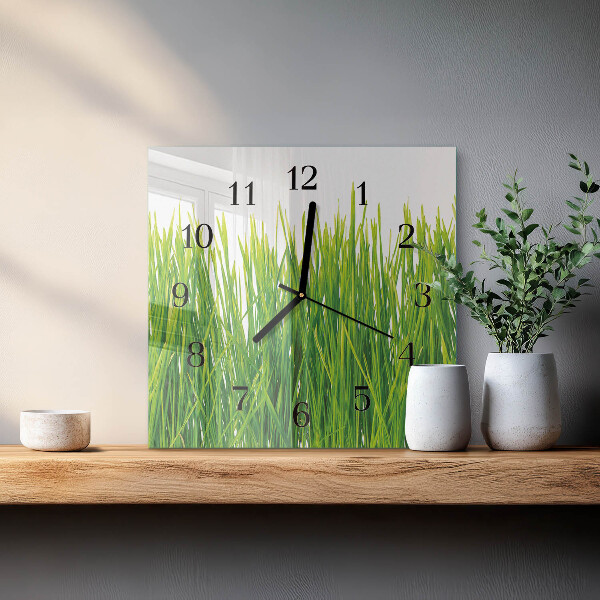 Vierkante glazen wandklok Gras