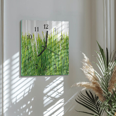 Vierkante glazen wandklok Gras