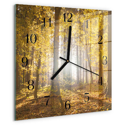 Vierkante glazen wandklok De herfst in het bos