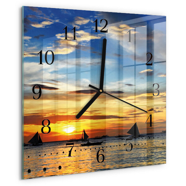 Vierkante glazen wandklok Zonsondergang