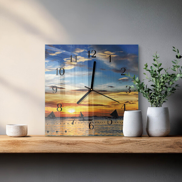Vierkante glazen wandklok Zonsondergang