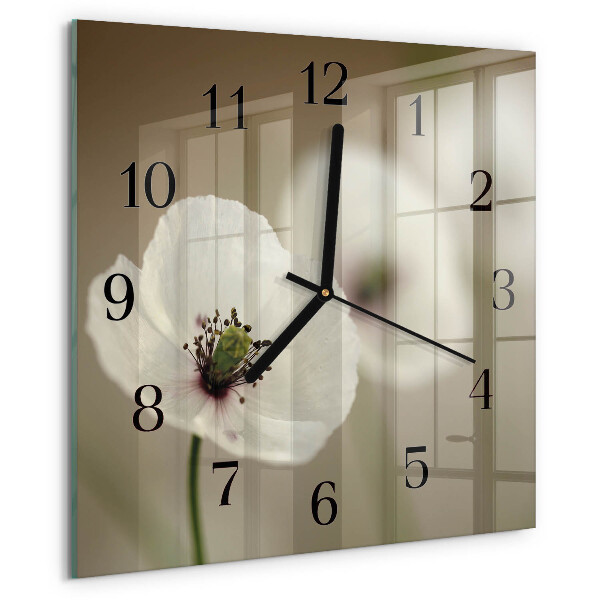 Vierkante glazen wandklok Papaver