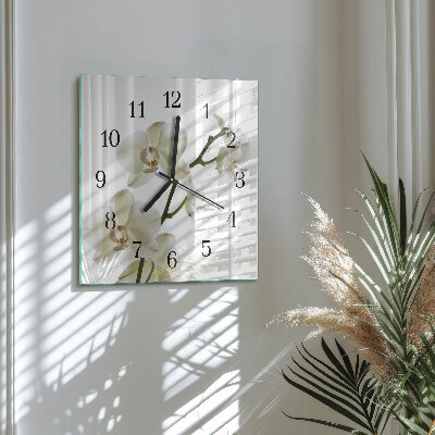Vierkante glazen wandklok Orchidee
