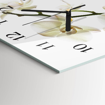 Vierkante glazen wandklok Orchidee