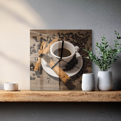 Vierkante glazen wandklok Kaneelkoffie