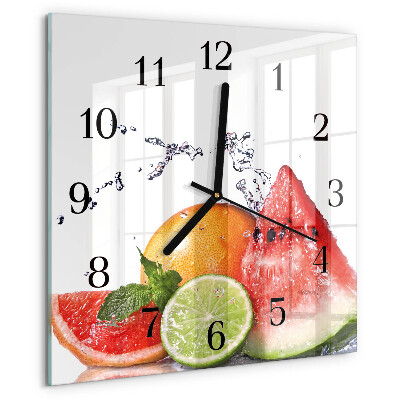 Vierkante glazen wandklok Fruit