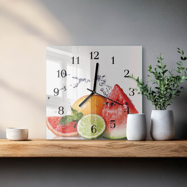 Vierkante glazen wandklok Fruit