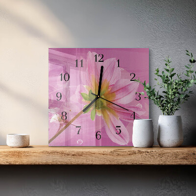 Vierkante glazen wandklok Bloem