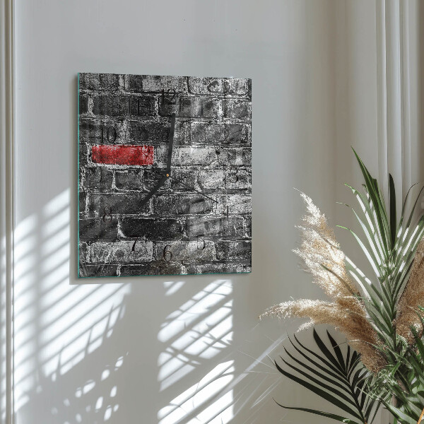 Vierkante glazen wandklok Baksteen