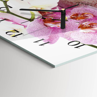 Vierkante glazen wandklok Orchidee