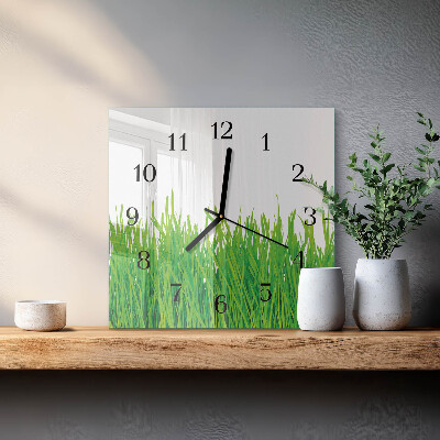 Vierkante glazen wandklok Gras