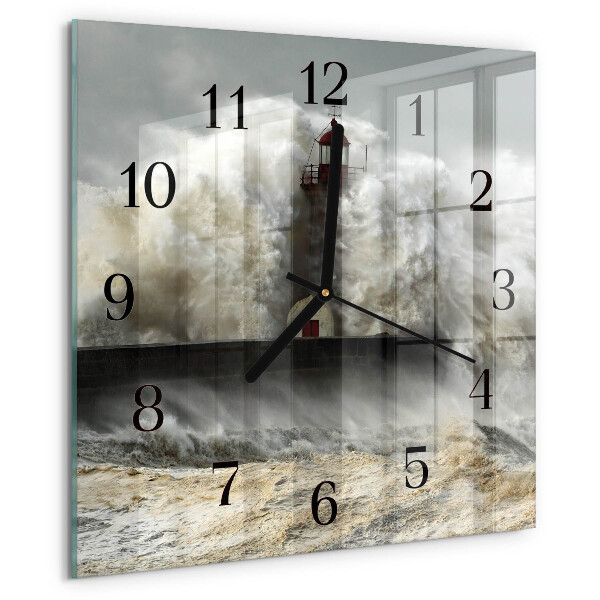 Vierkante glazen wandklok Storm