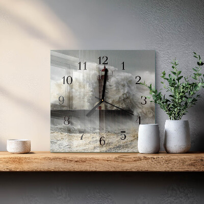 Vierkante glazen wandklok Storm