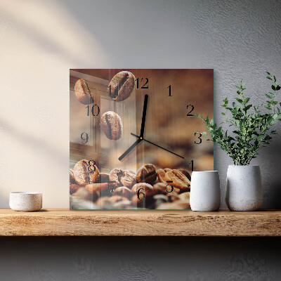 Vierkante glazen wandklok Koffiebonen
