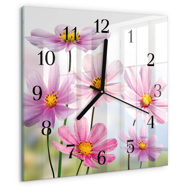 Vierkante glazen wandklok Bloemen