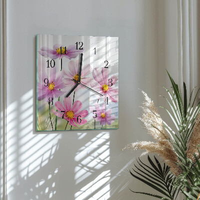 Vierkante glazen wandklok Bloemen
